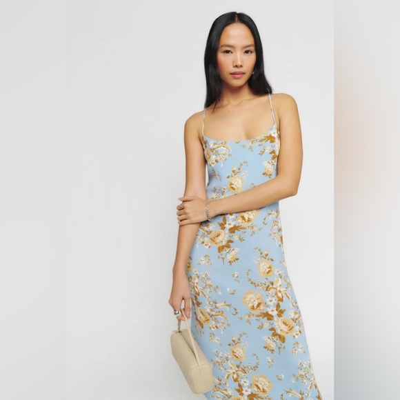 Reformation Dover Floral Print Midi Slip Dress in Heavenly Blue Size 8 - Picture 16 of 16